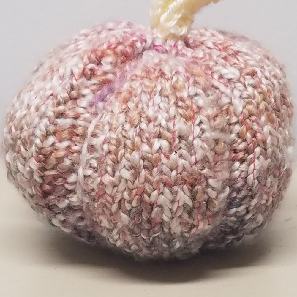 Handmade Knitted Fall Gourmet Ivory Mimosa Medium Pumpkin Décor - Picture 2 of 6